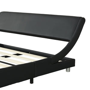 English Elm Faux Leather Platform Bed with RGB LED Lights, App & Remote, Curved Headboard, Wood Slats, Queen W2297P380527