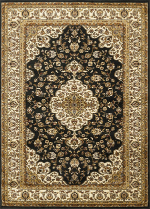 English Elm Classic Black Medallion Area Rug Traditional Low Pile for Living Room or Dining Space B186P452240