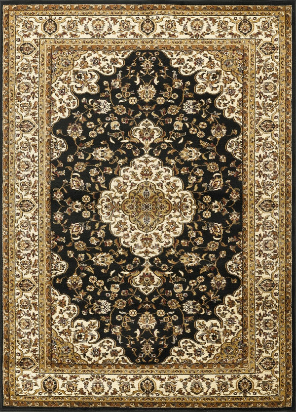 English Elm Classic Black Medallion Area Rug Traditional Low Pile for Living Room or Dining Space B186P452240