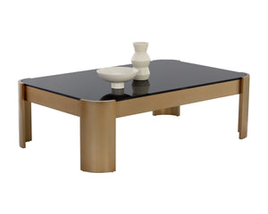 Sunpan Irvine Coffee Table - Modern Smoked Glass & Brushed Gold Base for Chic Contemporary Living Spaces