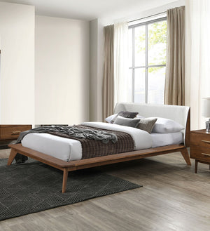 English Elm Gorgeous Mid-Century 3pc Queen Bedroom Set with Beige Boucle Winged Headboard and Tapered Legs Walnut 83 L x 11 W x 8 H B2741S00471