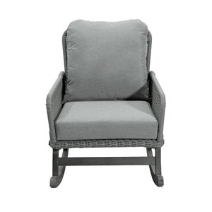 English Elm Contemporary Wicker Rocking Chair Pe Rattan Weave Wooden Frame Plush Cushions Patio Gray N767P229004G