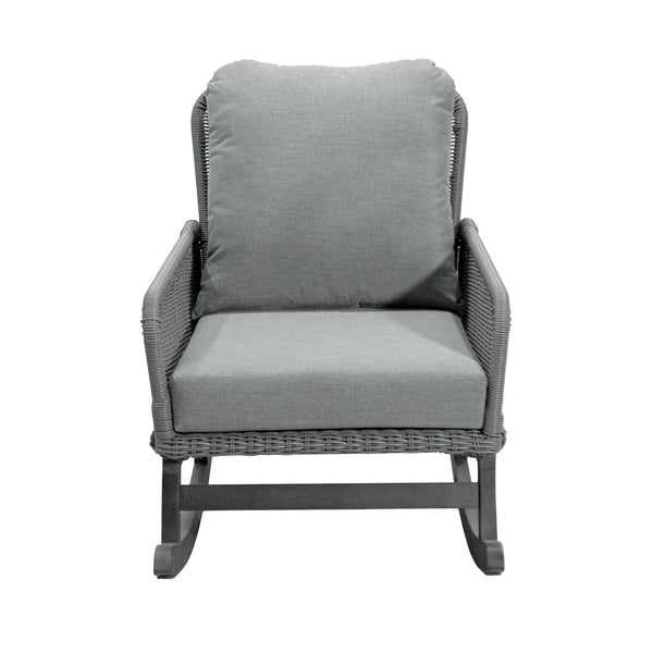 English Elm Contemporary Wicker Rocking Chair Pe Rattan Weave Wooden Frame Plush Cushions Patio Gray N767P229004G