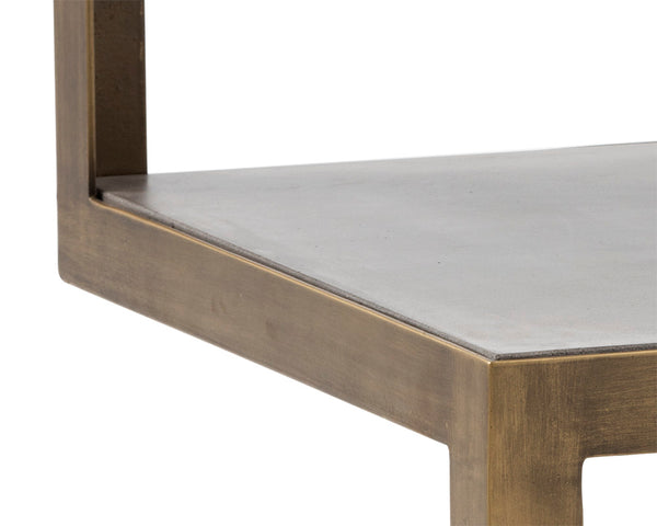 Sunpan Rubix End Table - Modern Tiered Side Table with Unique Concrete Design and Antique Brass Frame