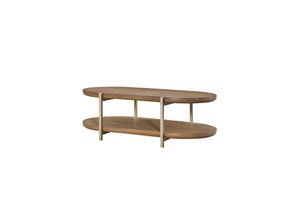 English Elm Cocktail Table with Elm Veneer & Metal Frame, Latte Finish, Modern Soft Design + Storage Shelf B2699P238777
