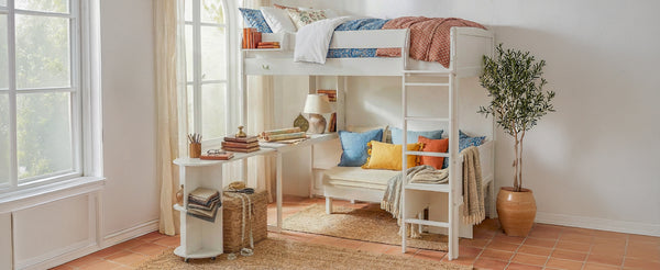 English Elm Full Size Loft Bed with Rotating Desk Led Lighting Sofa and Bookshelf Storage White LT000200AAK