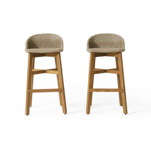 English Elm Christopher Knight Home® - CALERA Beeson 30" Barstool Set of 2 — Acacia Wood Legs, Water-Resistant Wicker Seats, 300 lb Capacity 73532.00MLBRN
