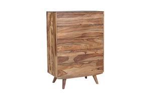 Porter Designs Porter Fusion Solid Sheesham Wood Chest Table - Mid-century Modern With Curved Handles & Flared Legs Light Brown Wood 04-117-03-6750n