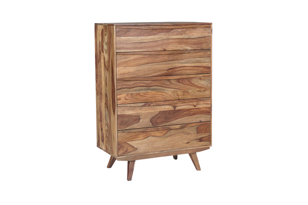 Porter Designs Porter Fusion Solid Sheesham Wood Chest Table - Mid-century Modern With Curved Handles & Flared Legs Light Brown Wood 04-117-03-6750n