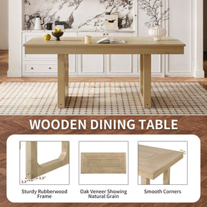 English Elm 60"-78" Farmhouse Rubberwood Dining Table Seats Eight with Removable Leaf Natural N752P272062N
