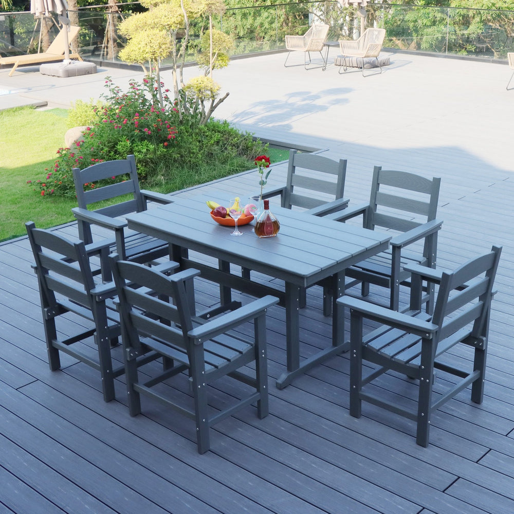English Elm 7 Piece Hdpe Patio Outdoor Furniture Set – Stylish Dining Table & 6 Chairs For Garden Or Poolside Fun W2681S00007
