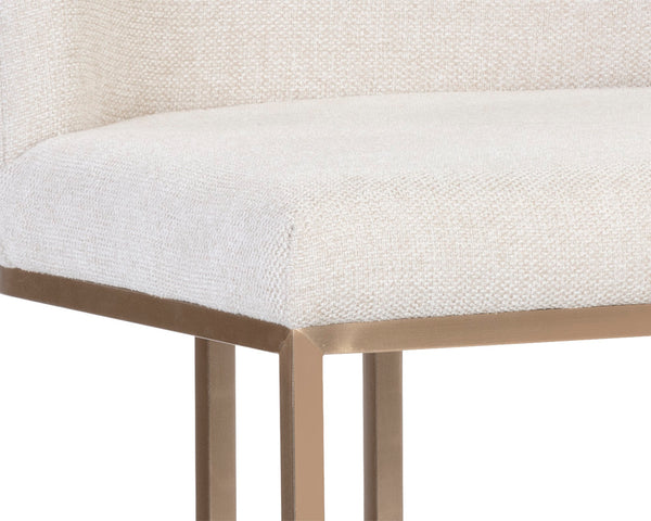 Sunpan Rayla Counter Stool - Elegant Cantilever Design with Textured Fabric and Antique Brass Frame Belfast Oatmeal