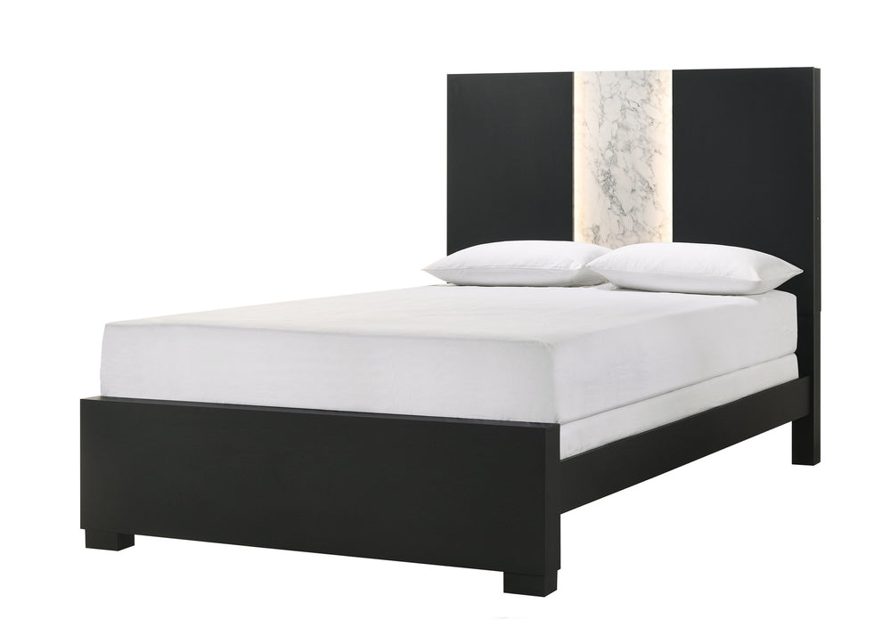 English Elm Contemporary Upholstered Queen Bed with Tufted Arched Headboard, Adjustable Height, Linen-Like Fabric Black,White 66 L x 49 W x 7 H B011S01498