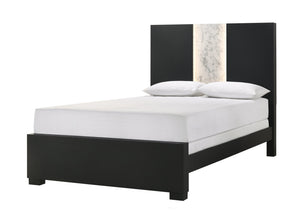 English Elm Contemporary Upholstered Queen Bed with Tufted Arched Headboard, Adjustable Height, Linen-Like Fabric Black,White 66 L x 49 W x 7 H B011S01498