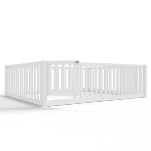 English Elm Queen Kids Floor Bed Pine Wood Frame with Safety Rails Door and Low Profile Design Light White W1580P417672