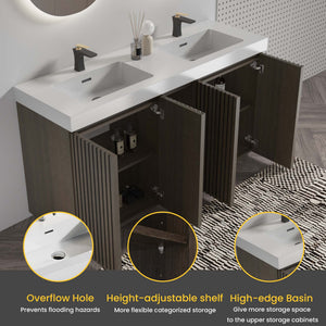 English Elm Galan60F" Modern Smoked Oak Bathroom Vanity With One-Piece Sink, Spacious Storage & Soft-Close Hinges W1865S00153
