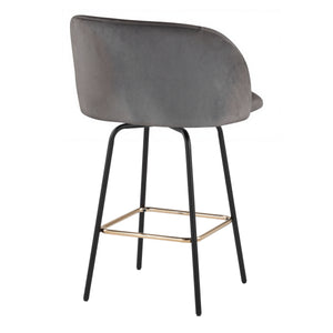 English Elm Fixed-height Swivel Counterstools Velvet Seat Gold Footrest Glam Kitchen Island Set Grey B202S01828