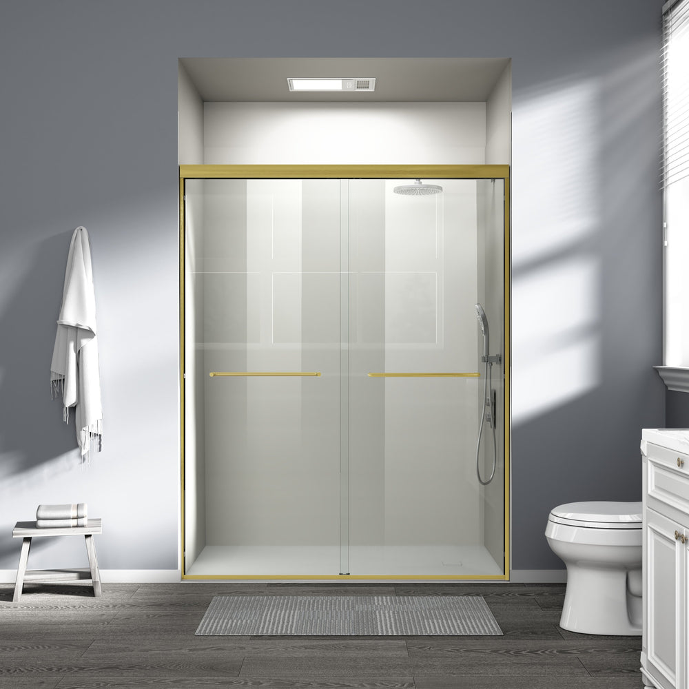 English Elm 56" Semi-frameless Bypass Shower Door Brushed Gold Tempered Glass Walk-in Enclosure W1573P326965