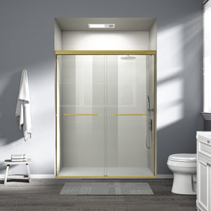 English Elm 56" Semi-frameless Bypass Shower Door Brushed Gold Tempered Glass Walk-in Enclosure W1573P326965