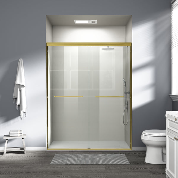 English Elm 56" Semi-frameless Bypass Shower Door Brushed Gold Tempered Glass Walk-in Enclosure W1573P326965
