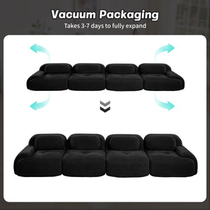 English Elm 4-seat Modular Corduroy Sectional Sofa Low Profile Ergonomic Living Room Seating Black W714S01279