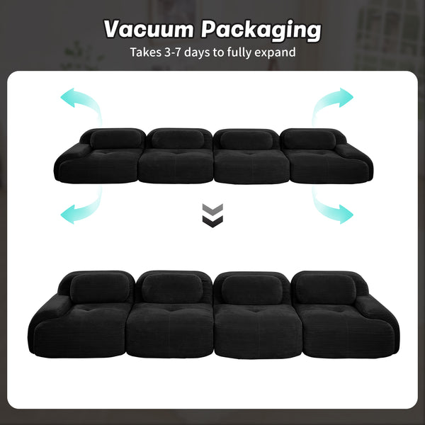 English Elm 4-seat Modular Corduroy Sectional Sofa Low Profile Ergonomic Living Room Seating Black W714S01279