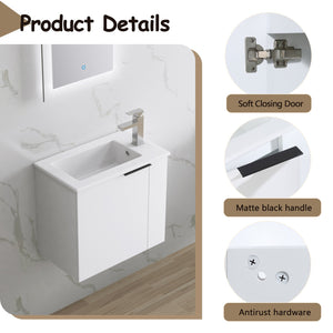 English Elm Bathroom Vanity Ceramic Sink 22" Floating Small Bathroom Cabinet Soft-Close Doors Matte Black Handle W99984104