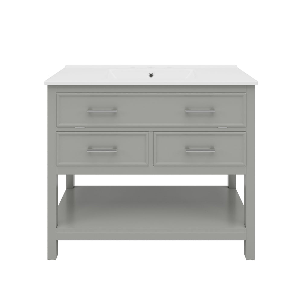 English Elm Christopher Knight Home® - 36" Modern Bathroom Vanity with Ceramic Sink, Tip-Out Tray, Soft-Close Drawers, Open Shelf, Waterproof Surface Gray N817P288908G