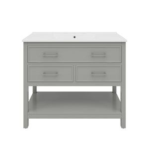 English Elm Christopher Knight Home® - 36" Modern Bathroom Vanity with Ceramic Sink, Tip-Out Tray, Soft-Close Drawers, Open Shelf, Waterproof Surface Gray N817P288908G