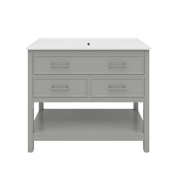 English Elm Christopher Knight Home® - 36" Modern Bathroom Vanity with Ceramic Sink, Tip-Out Tray, Soft-Close Drawers, Open Shelf, Waterproof Surface Gray N817P288908G