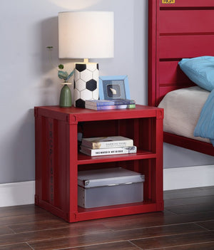 English Elm Cargo Red Industrial Nightstand with USB Ports, Iron Cargo-Style Metal Storage, Rugged Modern Design B2726P255733