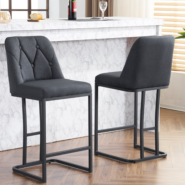 English Elm Set Of 2 Modern Upholstered Bar Stools With Button-Tufted High Back For Kitchen Or Dining Room Comfort W1901P225272-GIGA