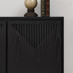 English Elm Mid Century Modern V-Shape Storage Cabinet – Stylish Buffet & Sideboard For Small Spaces, Black Finish W1801P362148