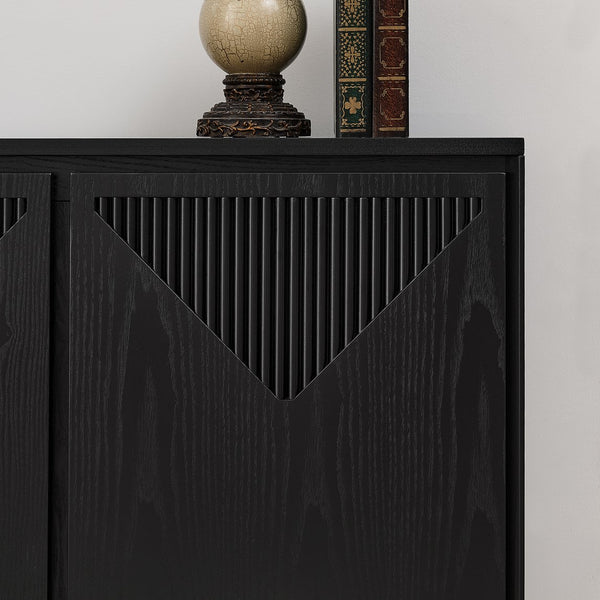 English Elm Mid Century Modern V-Shape Storage Cabinet – Stylish Buffet & Sideboard For Small Spaces, Black Finish W1801P362148