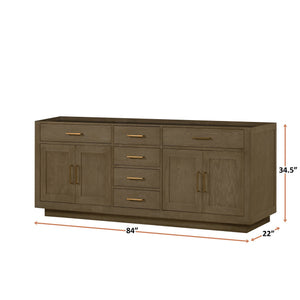 English Elm Grey Grey Oak Double Bath Vanity 84-in Compatible Top, Soft-Close Drawers, Fully Assembled Midcentury Wood Cabinet B2731P257859