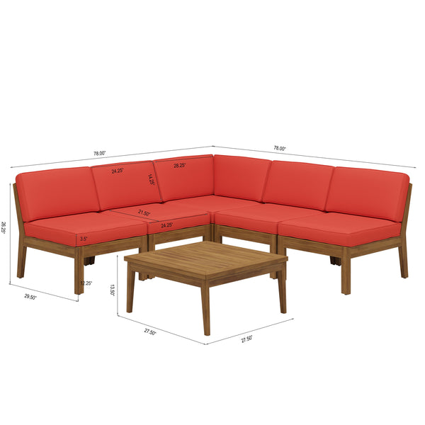 English Elm Christopher Knight Home® - Grenada 5-Seater Handcrafted Acacia Wood Sectional Sofa Set With Water-Resistant Cushions & Table N773OS00058R