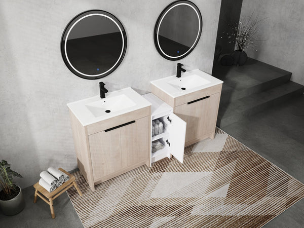 English Elm 72 Inch Freestanding Bathroom Vanity With Ceramic Sink, Soft-Close Doors & Ample Storage Solutions W999S00318