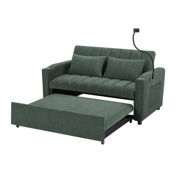 English Elm 55.9" Convertible Sleeper Loveseat with Usb Ports Cup Holders and Swivel Phone Mount N719P400685F