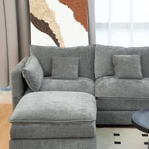 English Elm U Shaped Sectional Cloud Couch for Living Room 144" Plush Modular Sofa with Ottoman Storage Console Cupholders Grey W3276S00012