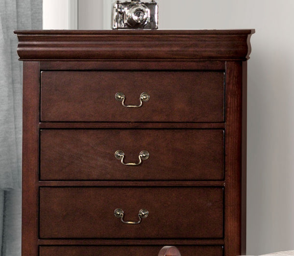 English Elm Dark Transitional 5-Drawer Chest in Rich Finish with Nickel Oval Knobs Durable Wood Blend Craftsmanship Cherry 19 L x 33 W x 52 H B2741P372712