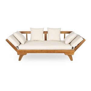 English Elm Christopher Knight Home® - Outdoor Acacia Daybed Sofa with Foldable Arms, Rust‑Resistant Teak Frame & UV‑Proof Beige Cushions N779P249303T