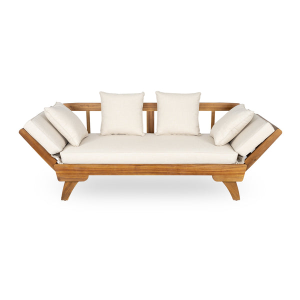English Elm Christopher Knight Home® - Outdoor Acacia Daybed Sofa with Foldable Arms, Rust‑Resistant Teak Frame & UV‑Proof Beige Cushions N779P249303T