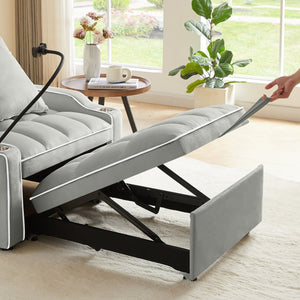 English Elm 3-in-1 Convertible Sofa Bed with USB & Type-C Ports, Cup Holders, Adjustable Backrest for Small Spaces Grey W2151142230