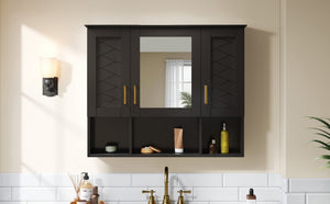 English Elm 35 Inch Wall Mount Medicine Cabinet Soft Close Mirror Storage for Modern Bathroom Black N710P389453B