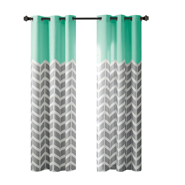 JLA Home Intelligent Design - Chevron Soft Microfiber Room-Darkening Grommet Curtains with Noise-Reducing Chevron Print Panels Aqua ID40-556