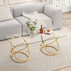 English Elm 31.50'' Sculptural Chrome Ring Base Coffee Table Gray Tempered Glass Luxury Living Room W757P412783