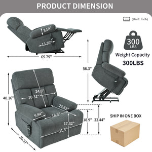 English Elm Oversized Power Lift Recliner Chair with Remote Control, Spacious Fabric Seat and Side Pocket for Comfort and Support Dark Gray W1028P261272