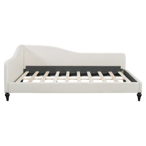 English Elm Full Size L-shaped Linen Upholstered Daybed with Solid Wood Legs for Corner Lounging Beige SF100146AAA-1