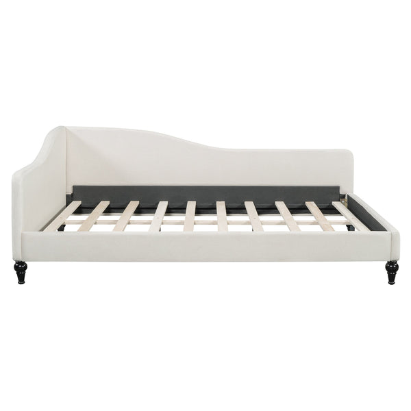 English Elm Full Size L-shaped Linen Upholstered Daybed with Solid Wood Legs for Corner Lounging Beige SF100146AAA-1