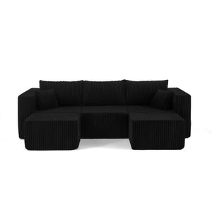 English Elm Compact Modular Sectional Corduroy Sofa High Density Foam Fill for Small Space Living Black W487P411610